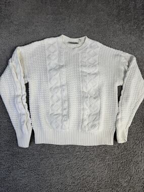 Britches Sweater Womens M White Cable-Knit Pullover Heavyweight 100% Cotton